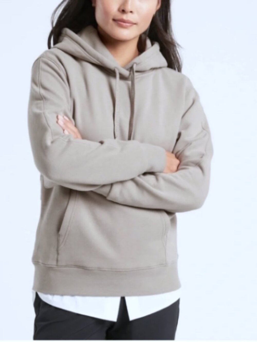 Athleta Womens Sz XS Retroplush Hoodie Sweatshirt Gray Taupe Buff Center Pocket